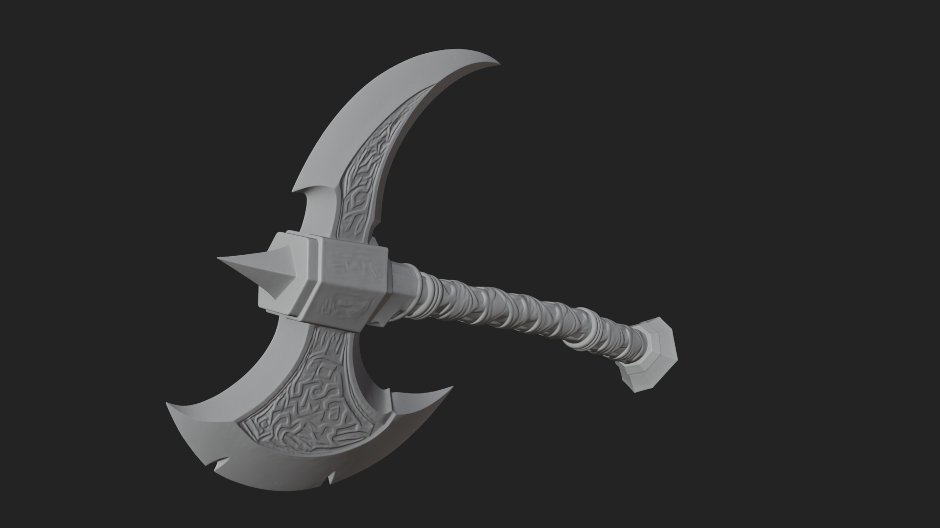 Carved Crescent Battle Axe Model Design 8 3D Print Model 3D Model