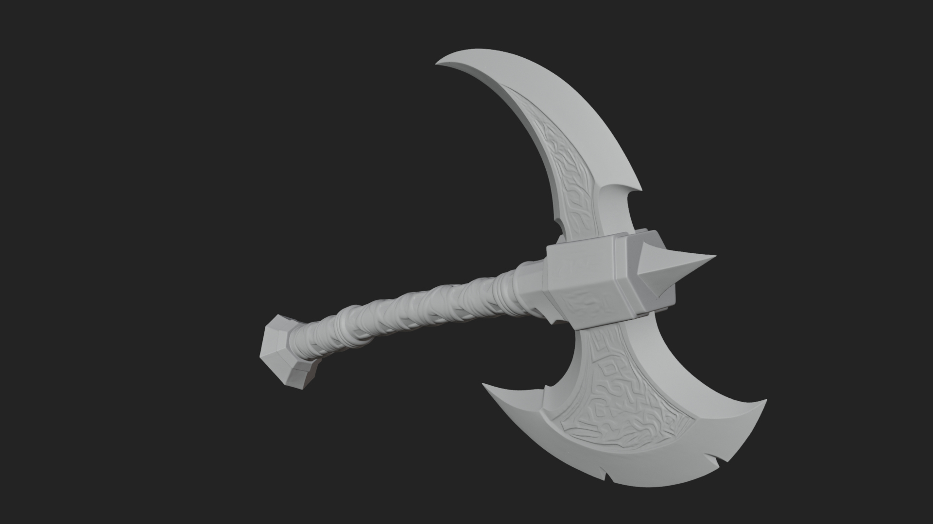Carved Crescent Battle Axe Model Design 8 3D Print Model 3D Model