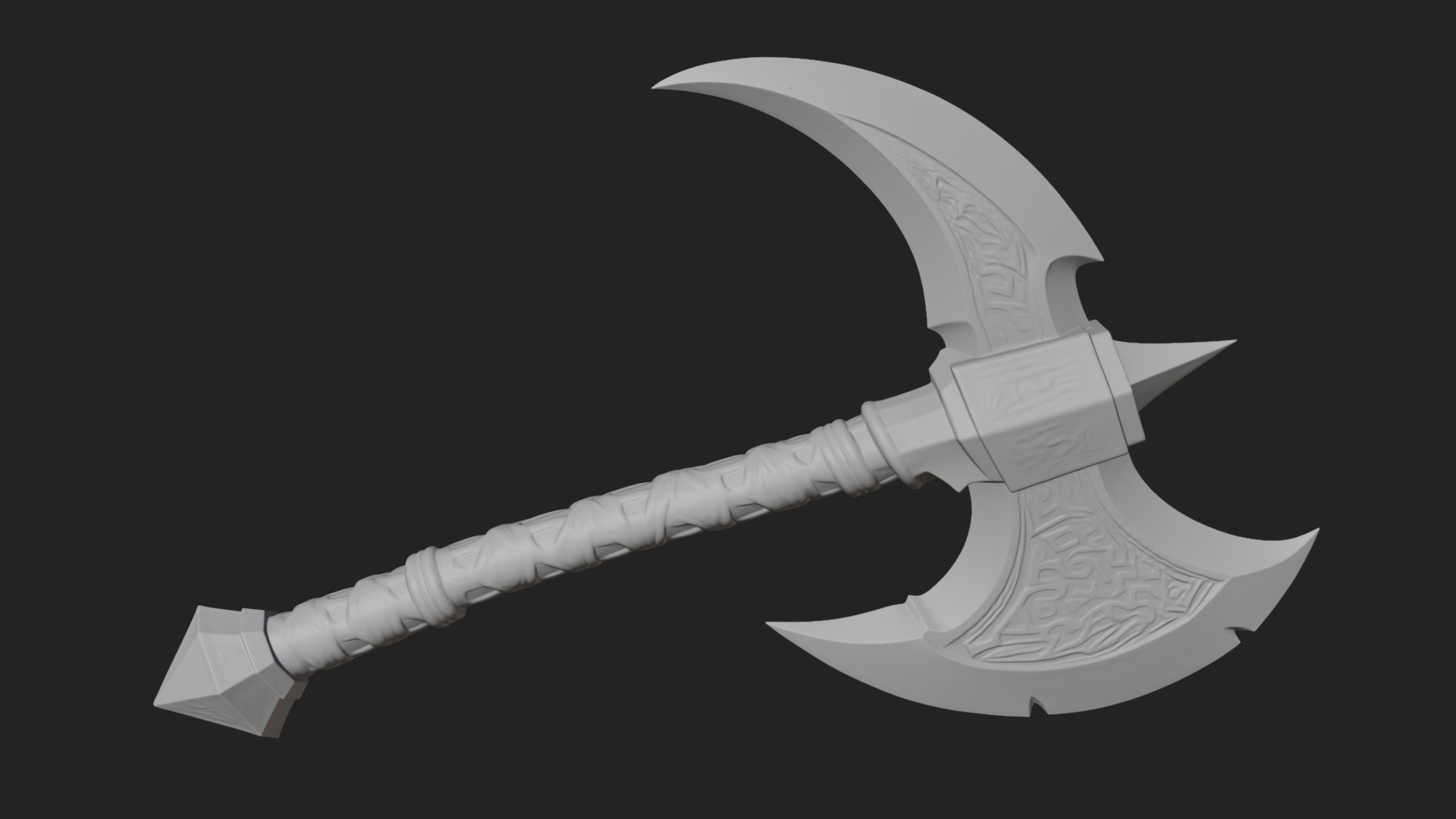 Carved Crescent Battle Axe Model Design 8 3D Print Model 3D Model