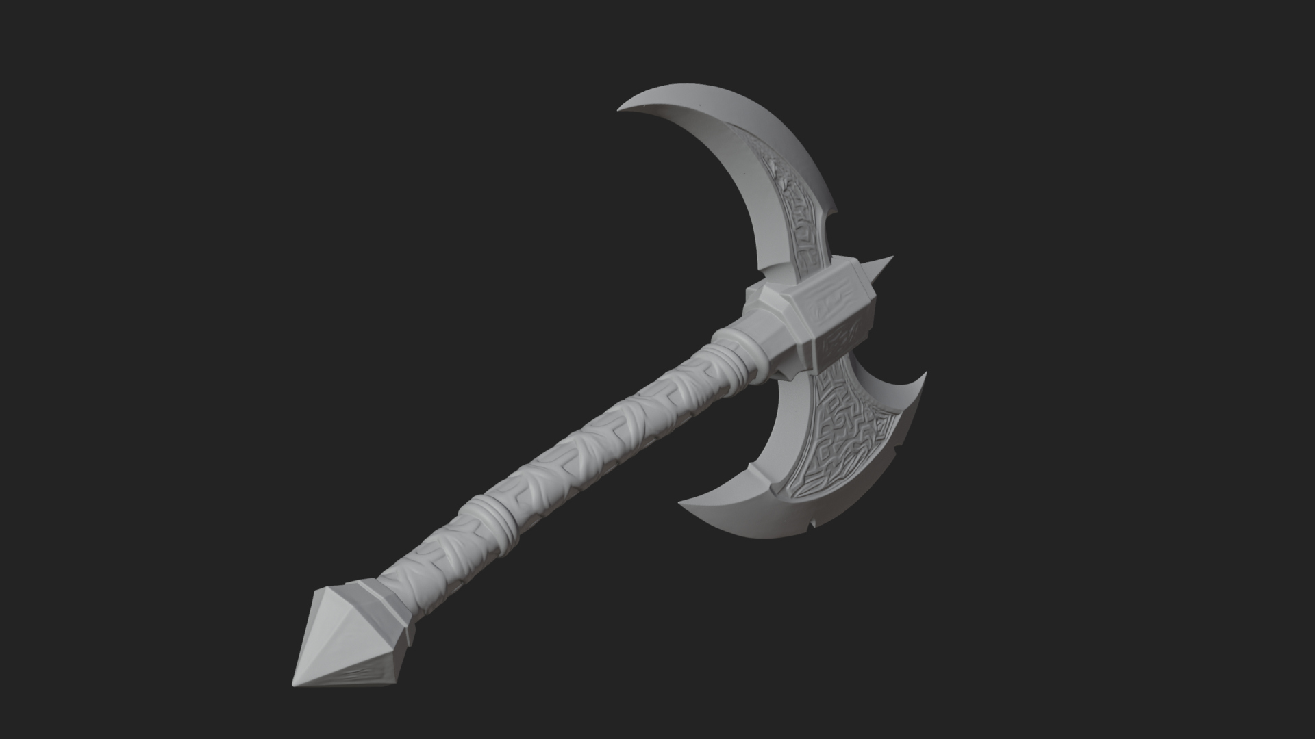Carved Crescent Battle Axe Model Design 8 3D Print Model 3D Model