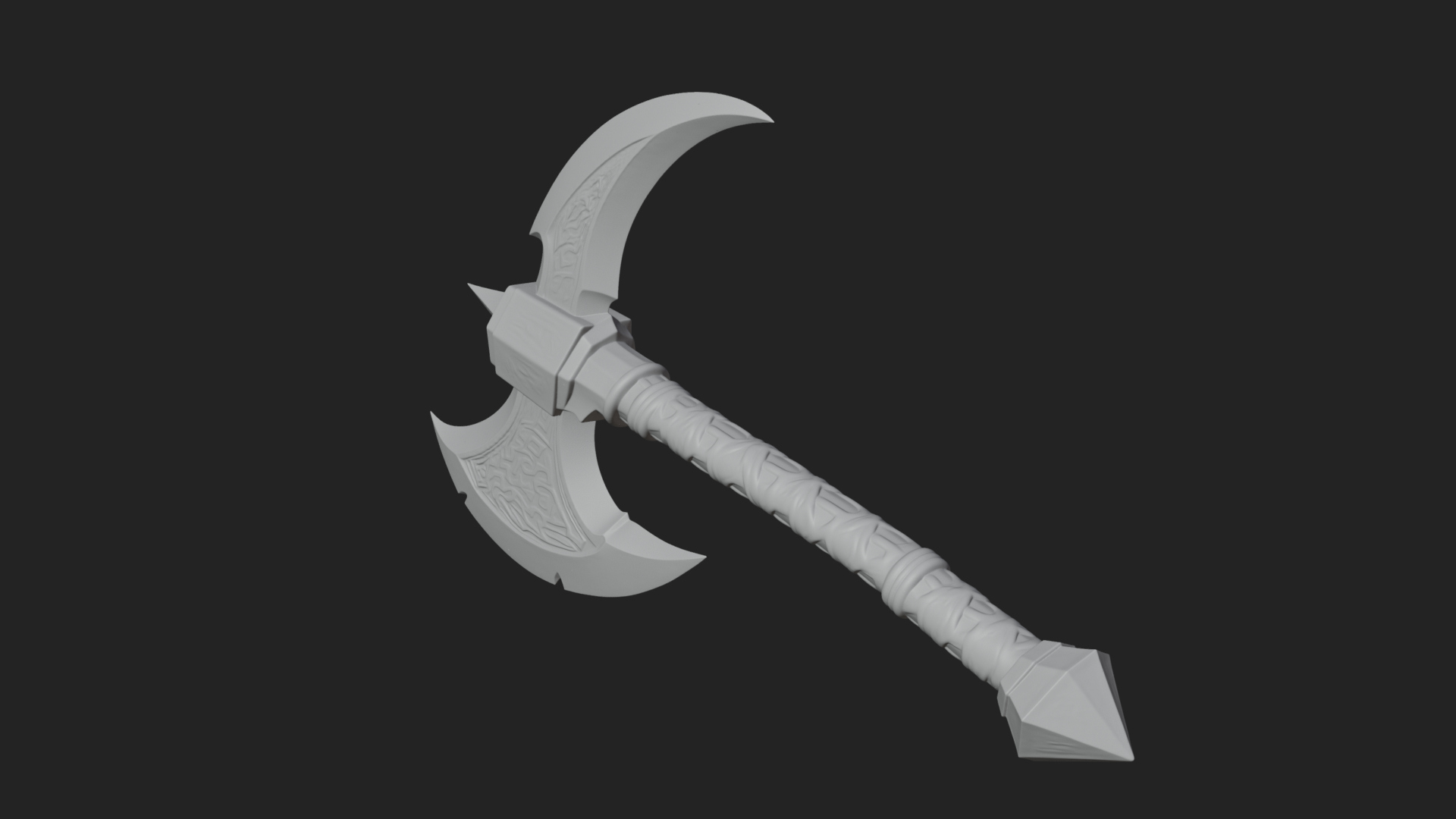 Carved Crescent Battle Axe Model Design 8 3D Print Model 3D Model