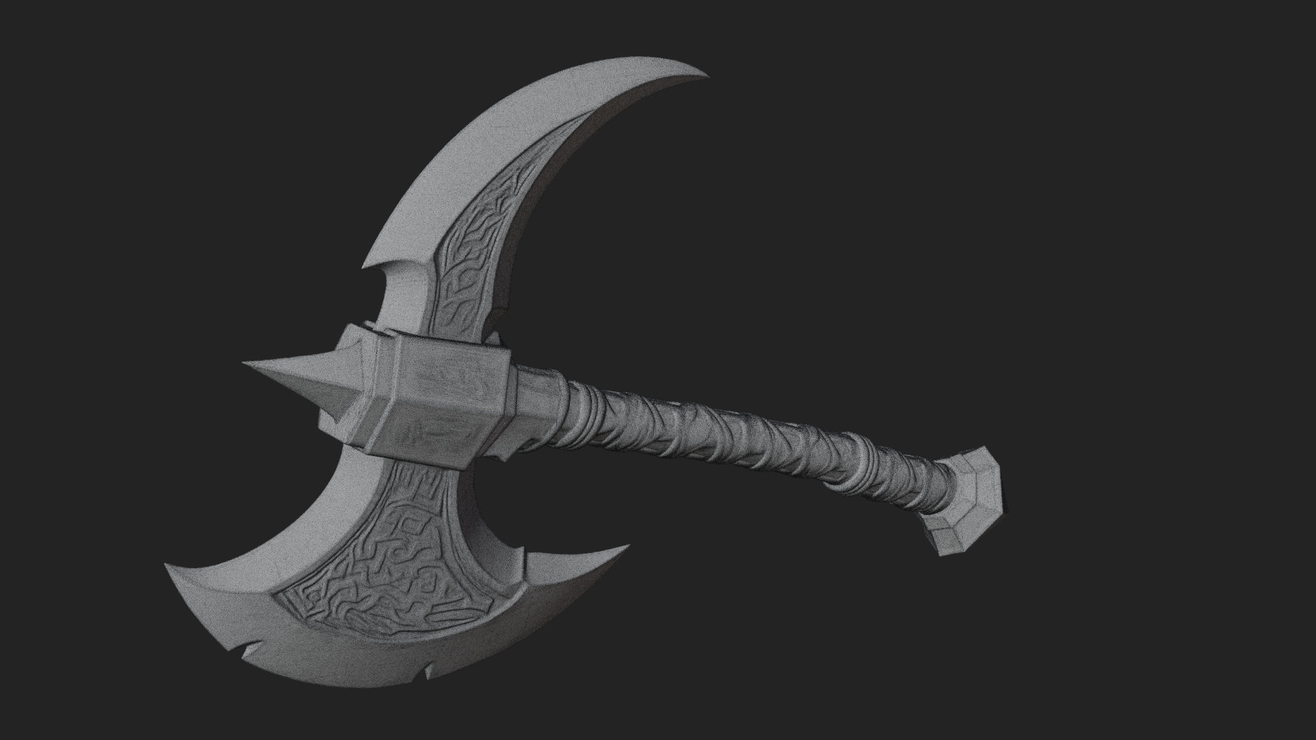 Carved Crescent Battle Axe Model Design 8 3D Print Model 3D Model