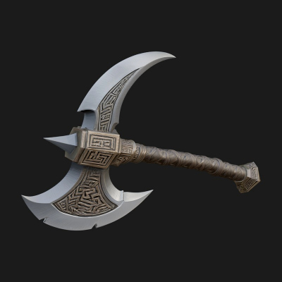Carved Crescent Battle Axe Model Design 8 3D Print Model