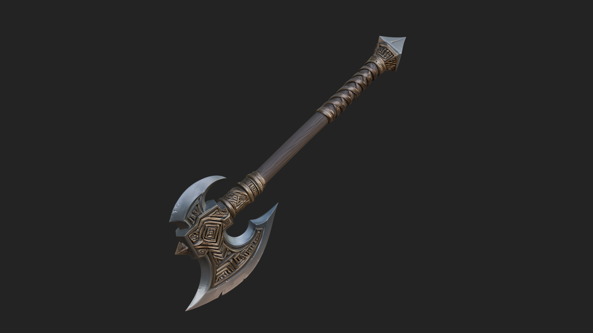 Carved Crescent Battle Axe Model Design 9 3D Print Model 3D Model