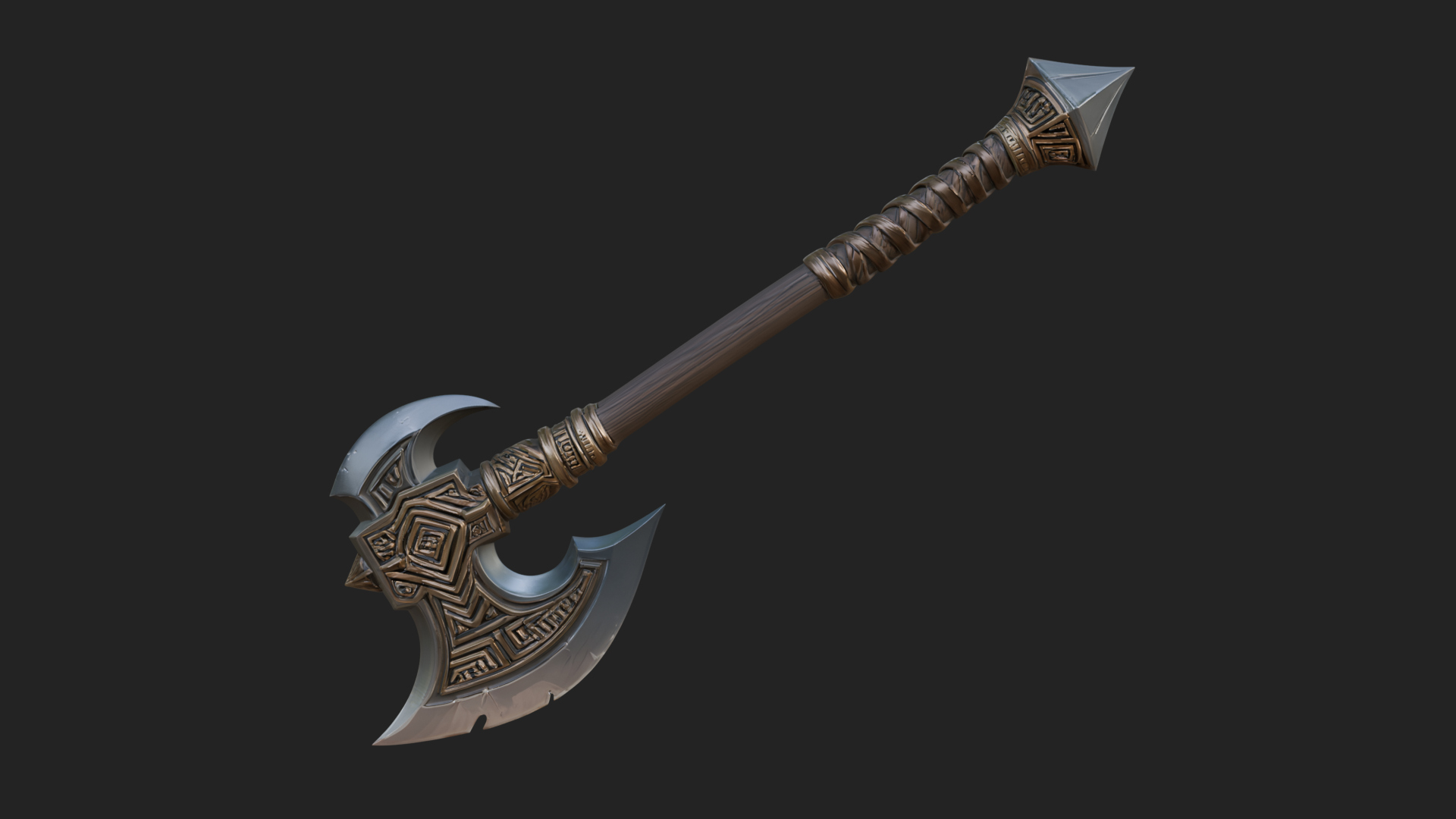 Carved Crescent Battle Axe Model Design 9 3D Print Model 3D Model