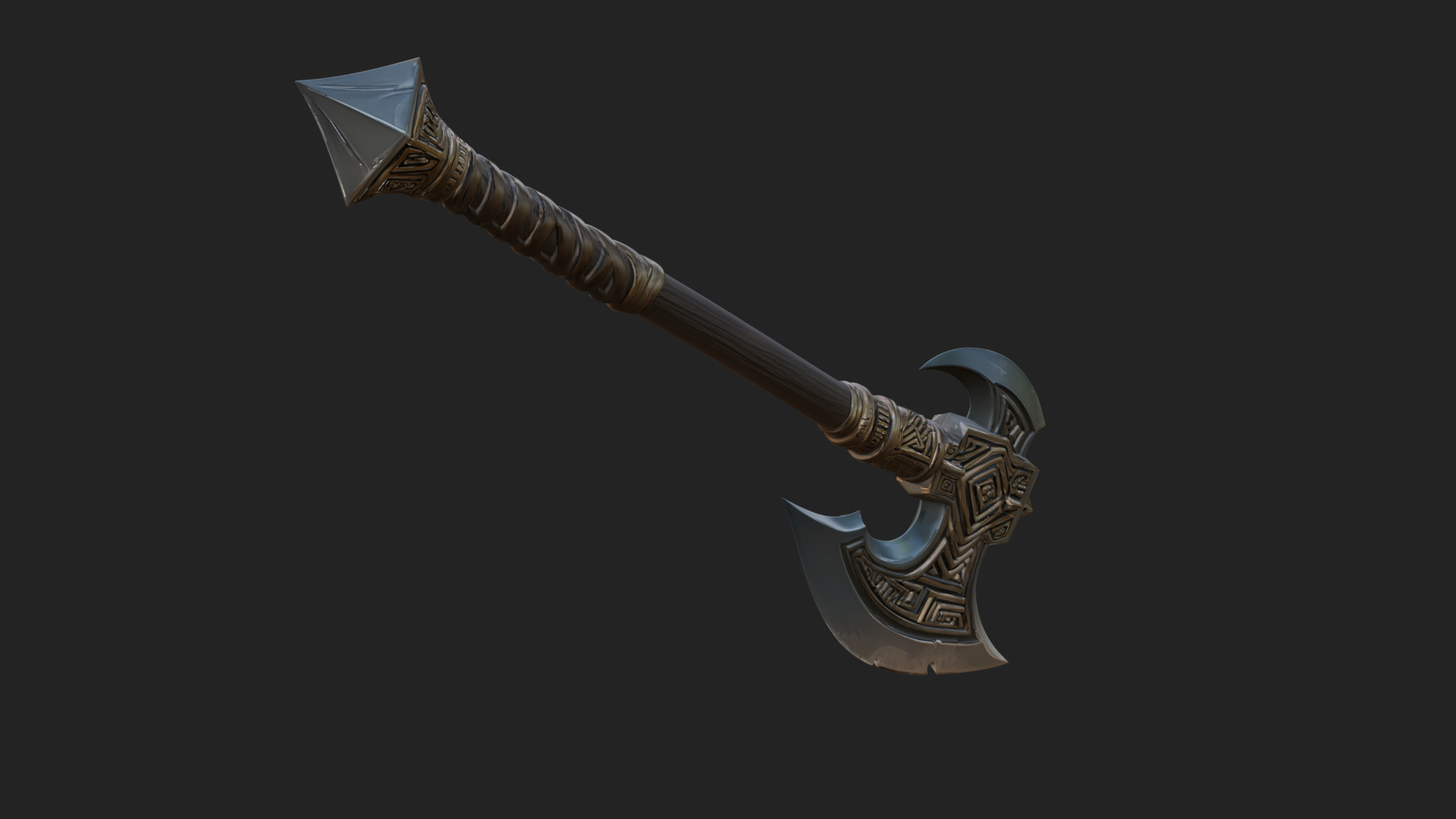 Carved Crescent Battle Axe Model Design 9 3D Print Model 3D Model