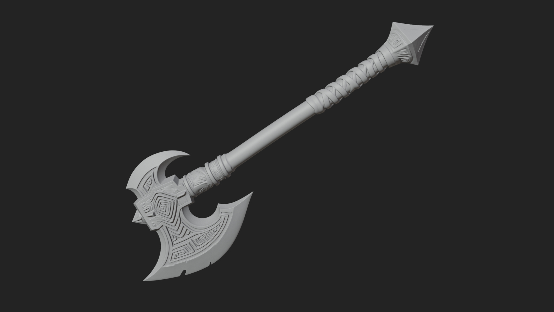 Carved Crescent Battle Axe Model Design 9 3D Print Model 3D Model
