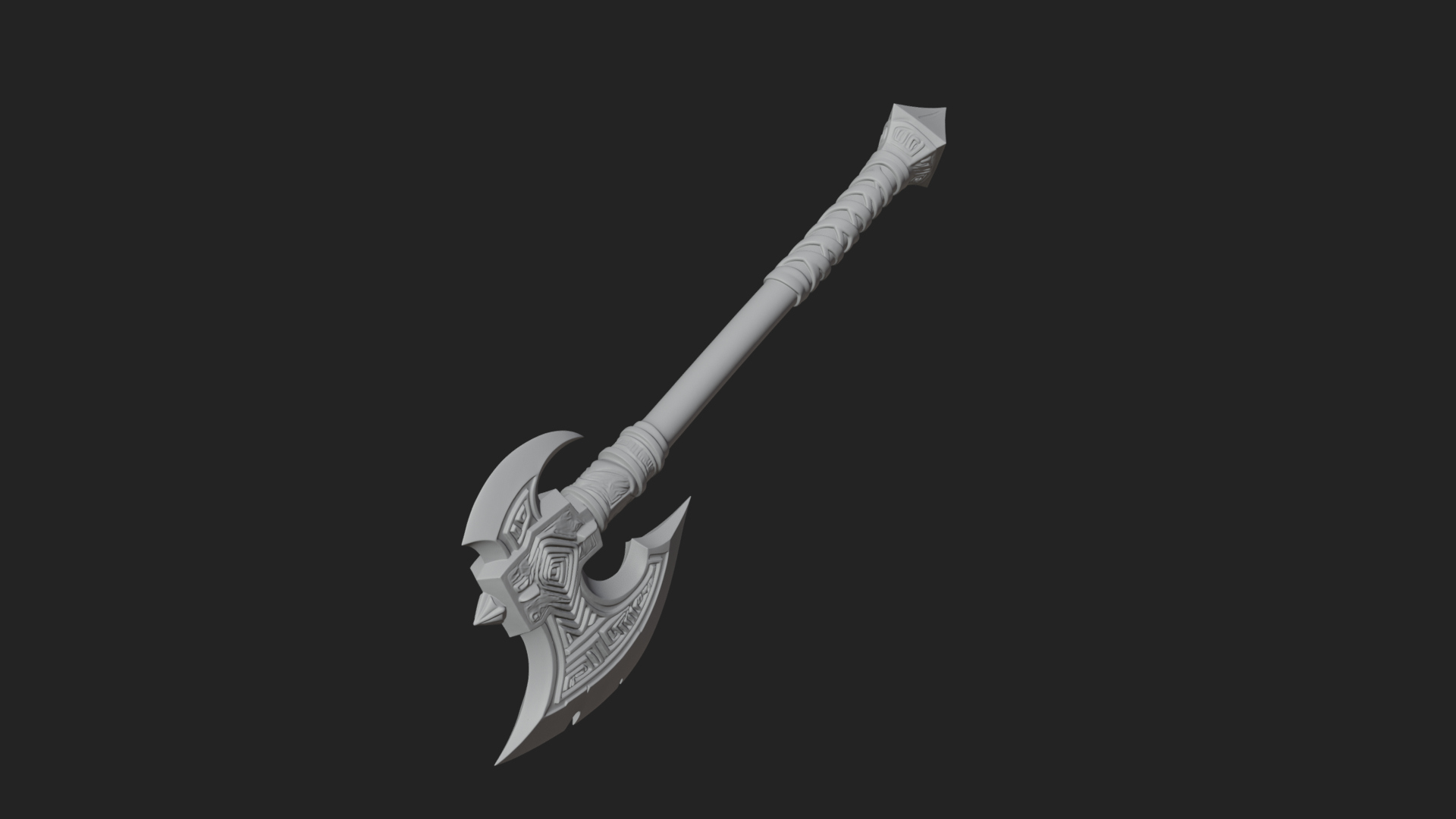Carved Crescent Battle Axe Model Design 9 3D Print Model 3D Model