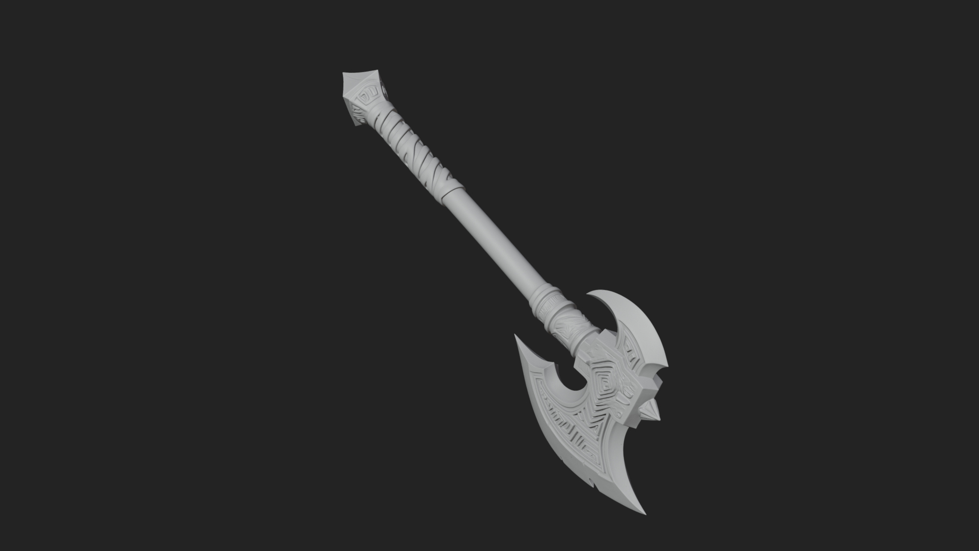 Carved Crescent Battle Axe Model Design 9 3D Print Model 3D Model