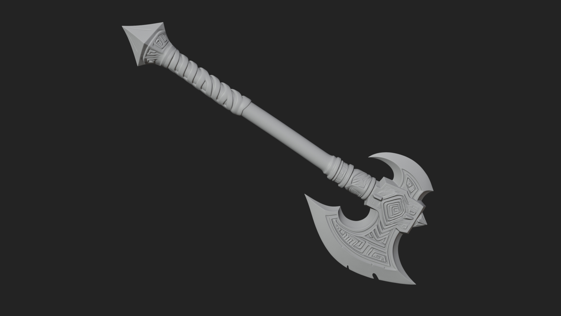 Carved Crescent Battle Axe Model Design 9 3D Print Model 3D Model