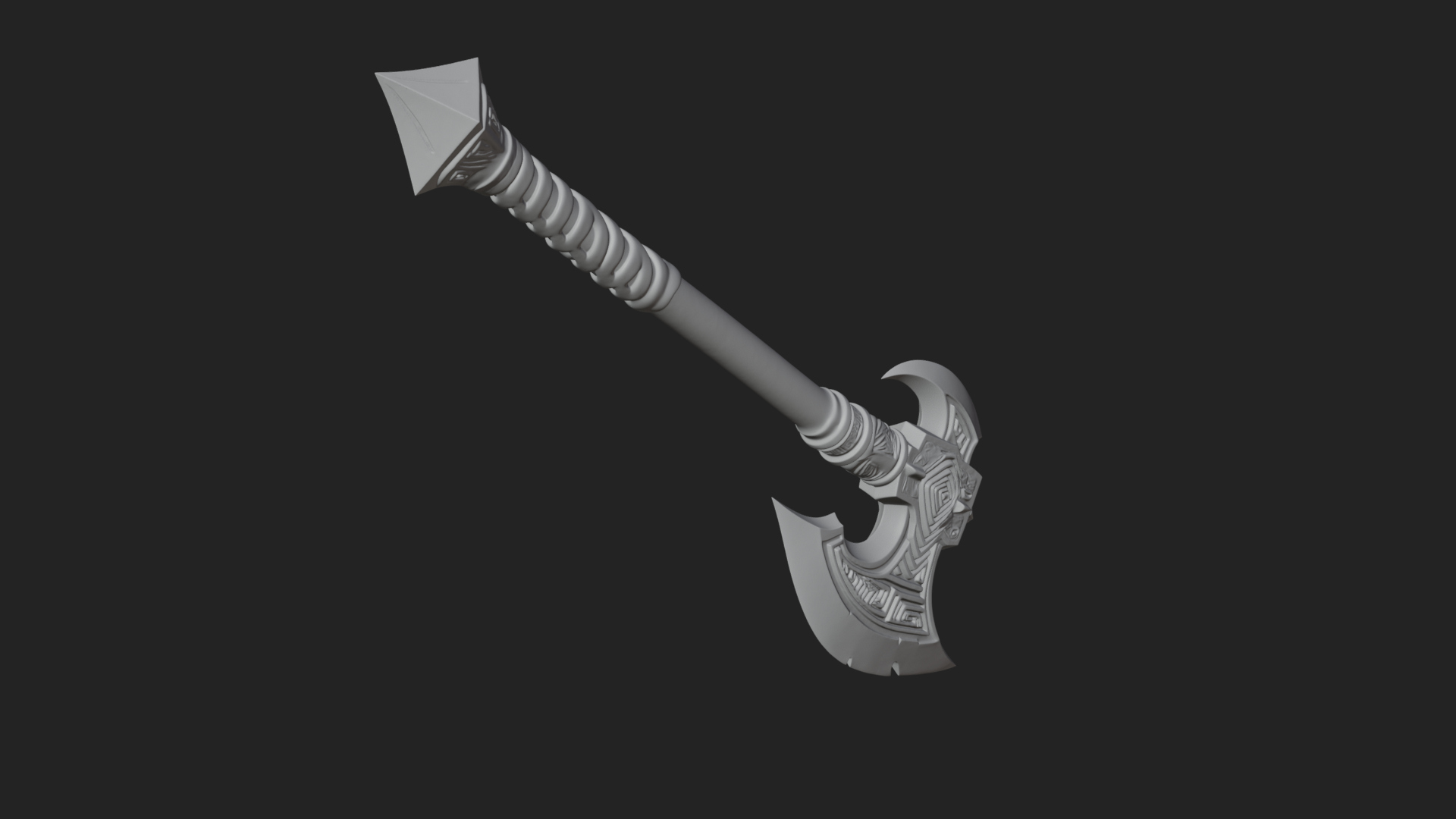 Carved Crescent Battle Axe Model Design 9 3D Print Model 3D Model