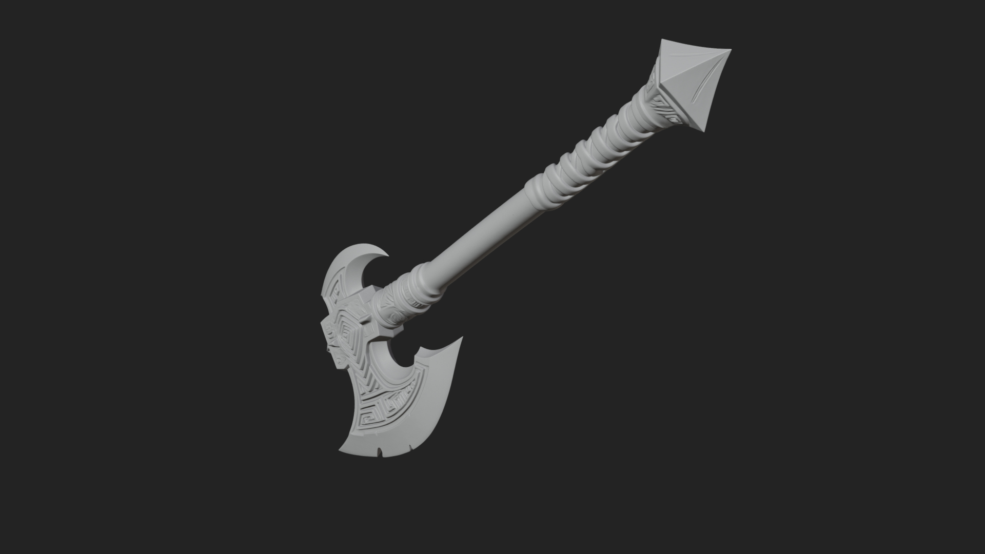 Carved Crescent Battle Axe Model Design 9 3D Print Model 3D Model