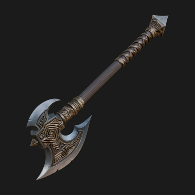 Carved Crescent Battle Axe Model Design 9 3D Print Model