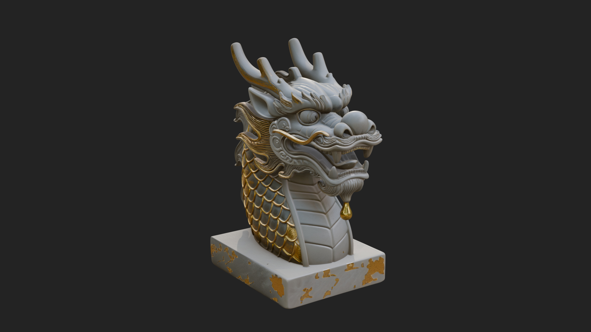 Carved Dragon Head Statue Design 1 3D Print Model 3D Model