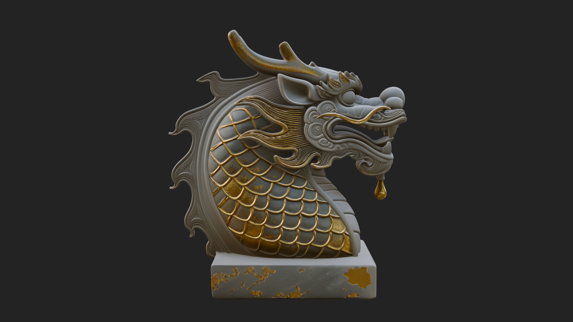 Carved Dragon Head Statue Design 1 3D Print Model 3D Model