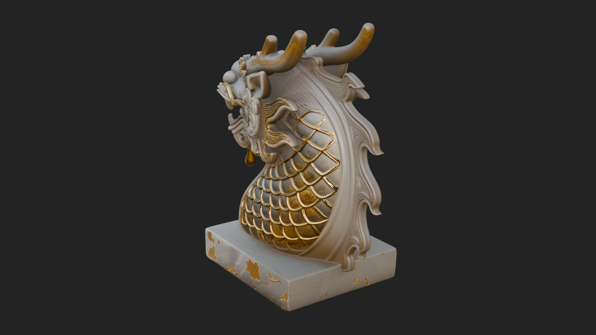 Carved Dragon Head Statue Design 1 3D Print Model 3D Model
