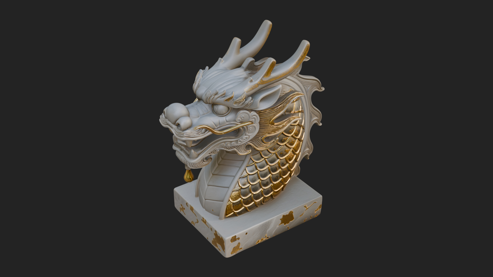Carved Dragon Head Statue Design 1 3D Print Model 3D Model