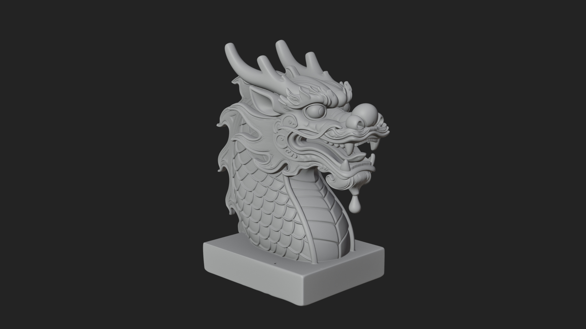 Carved Dragon Head Statue Design 1 3D Print Model 3D Model