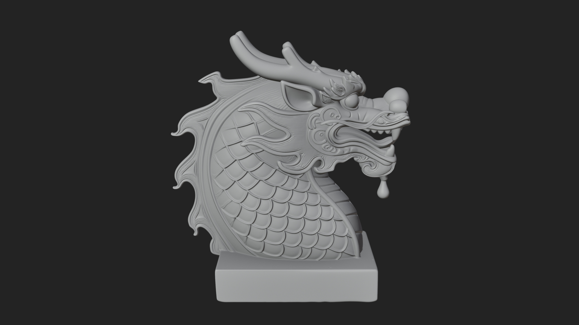 Carved Dragon Head Statue Design 1 3D Print Model 3D Model