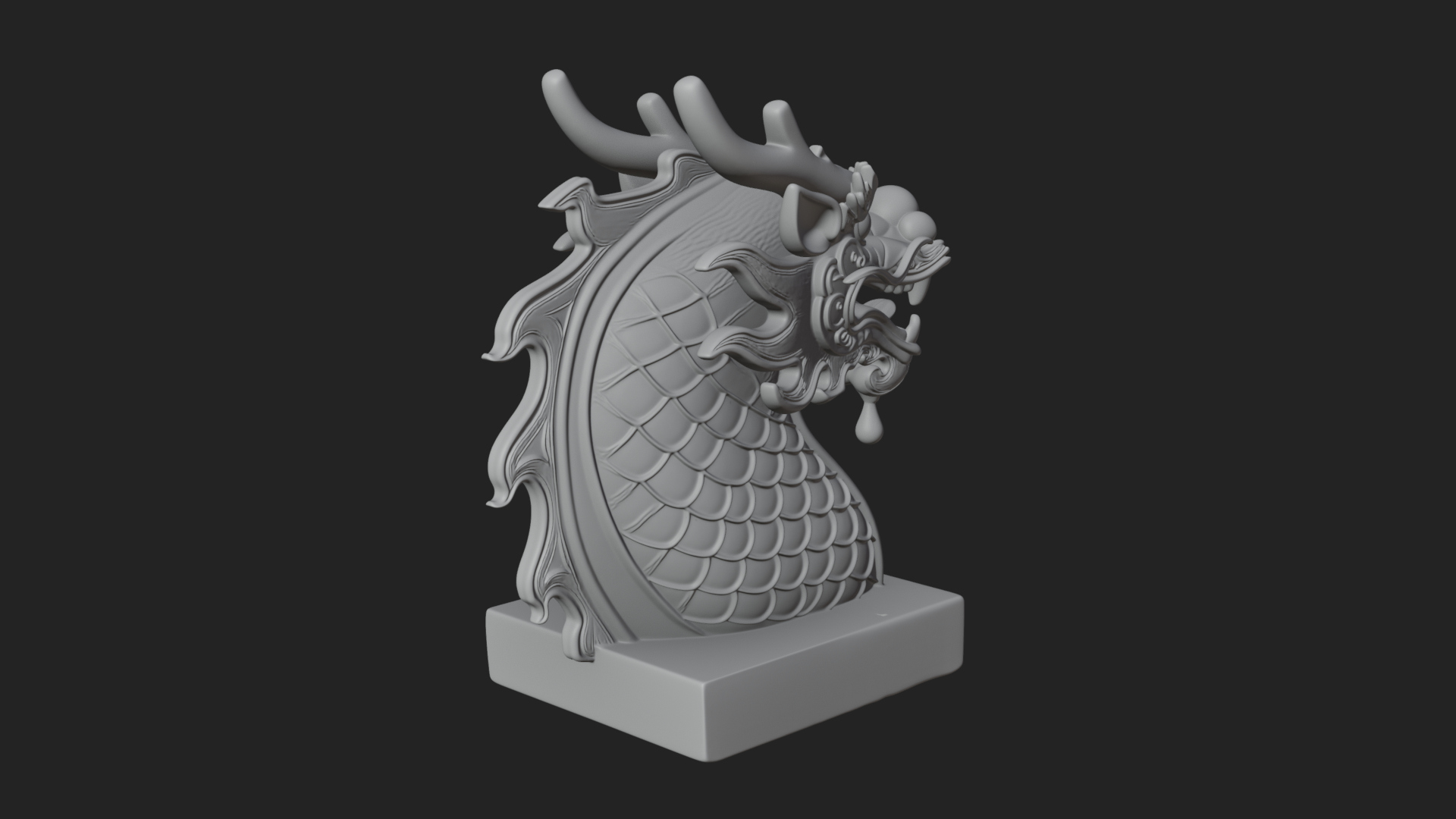 Carved Dragon Head Statue Design 1 3D Print Model 3D Model