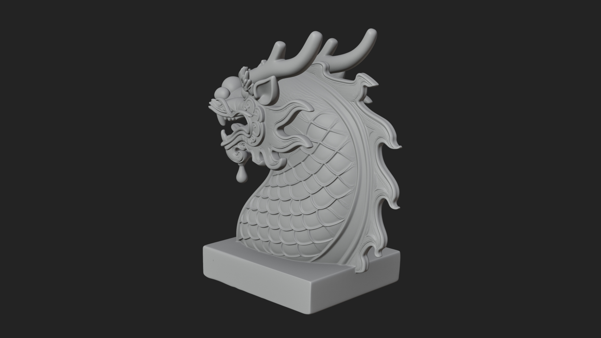 Carved Dragon Head Statue Design 1 3D Print Model 3D Model