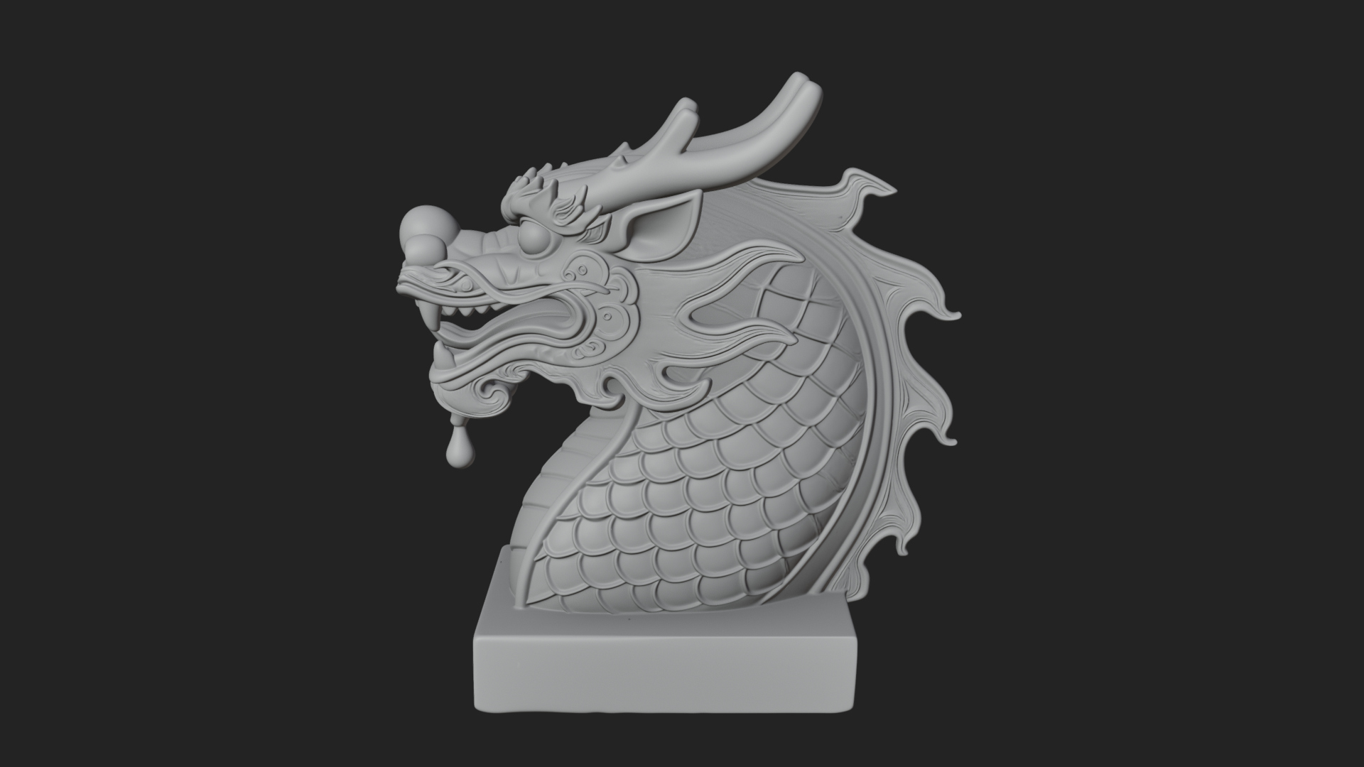 Carved Dragon Head Statue Design 1 3D Print Model 3D Model