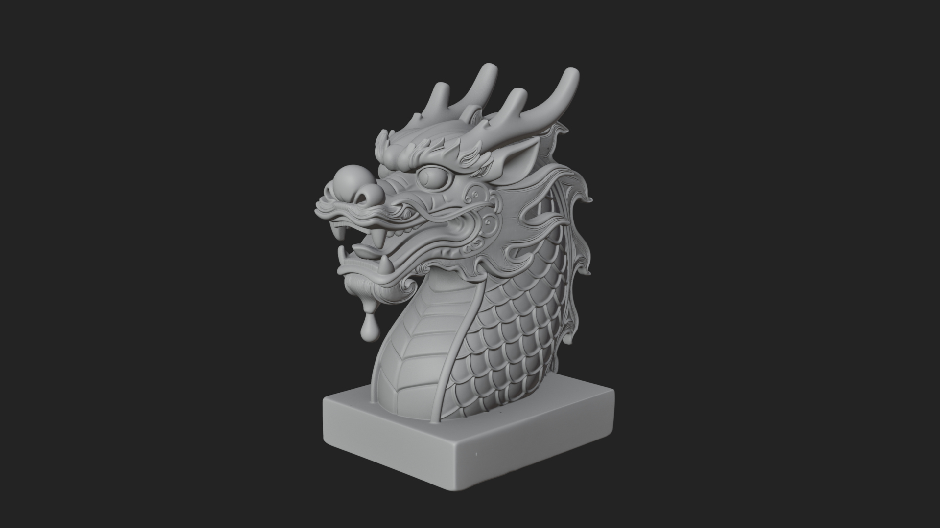 Carved Dragon Head Statue Design 1 3D Print Model 3D Model
