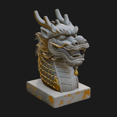 Carved Dragon Head Statue Design 1 3D Print Model