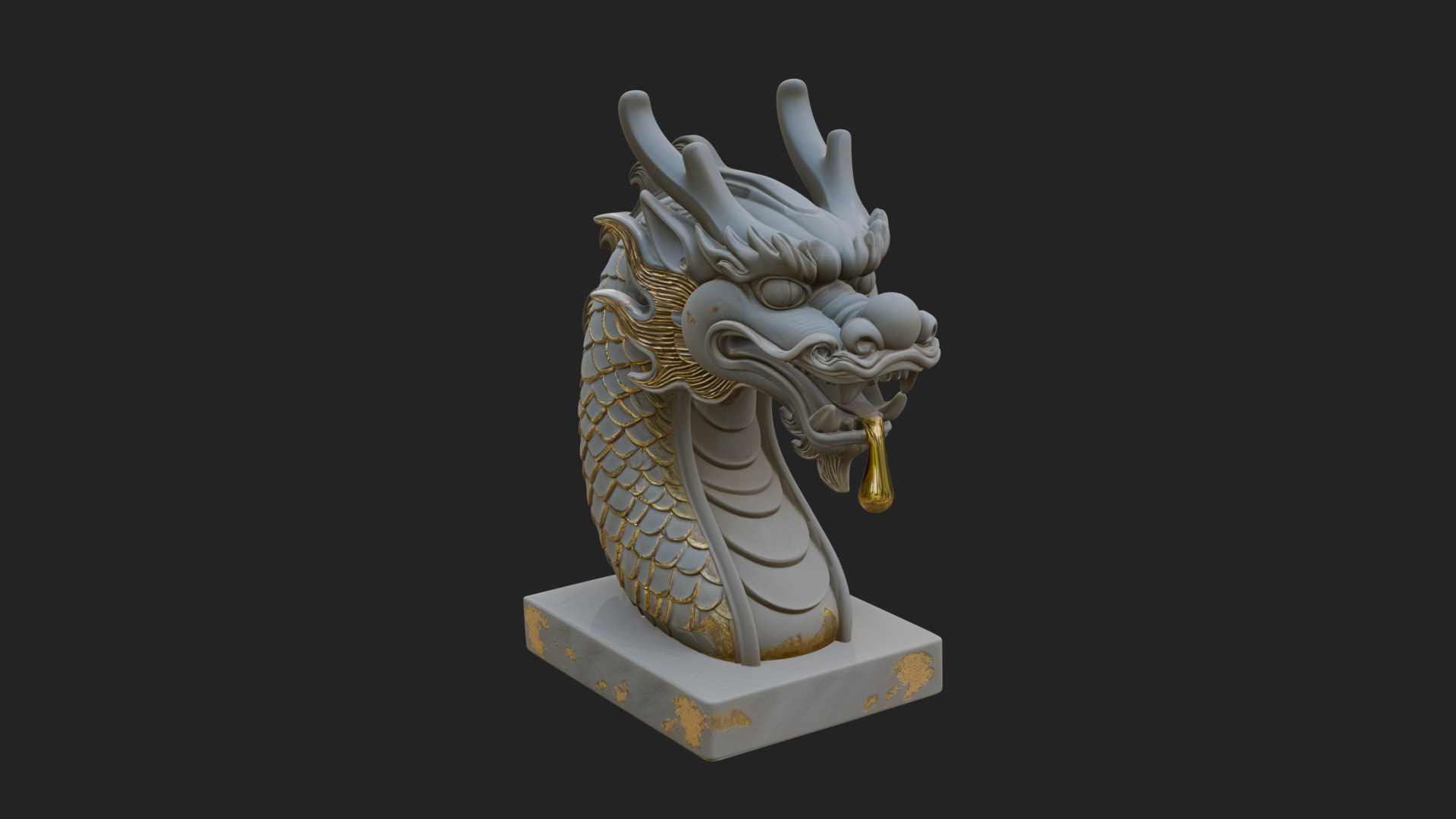 Carved Dragon Head Statue Design 2 3D Print Model 3D Model
