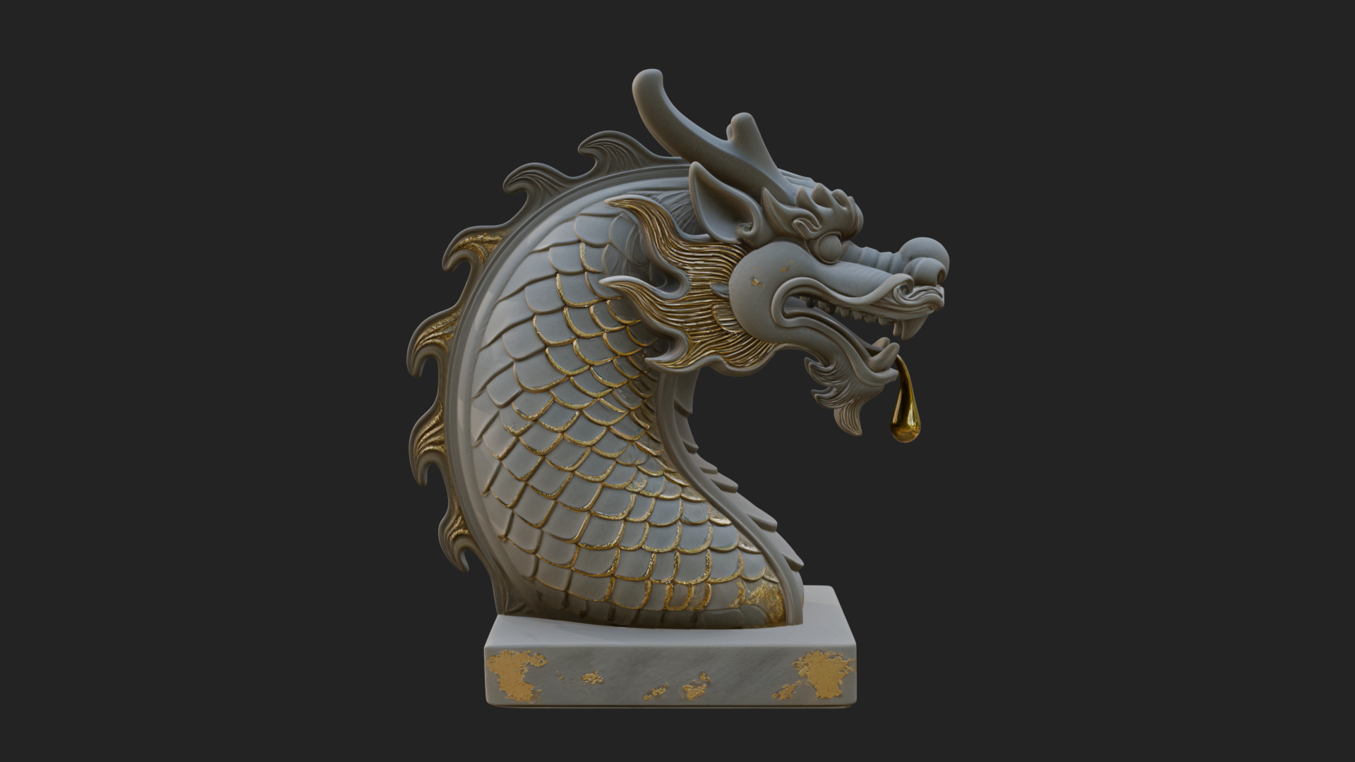 Carved Dragon Head Statue Design 2 3D Print Model 3D Model