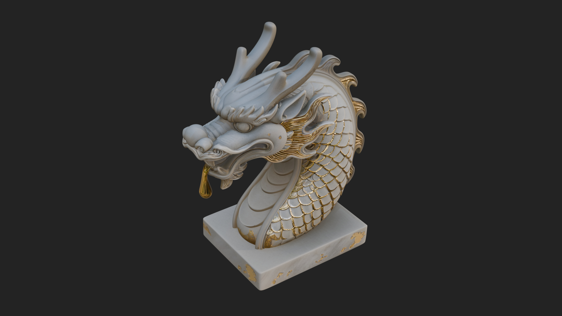 Carved Dragon Head Statue Design 2 3D Print Model 3D Model