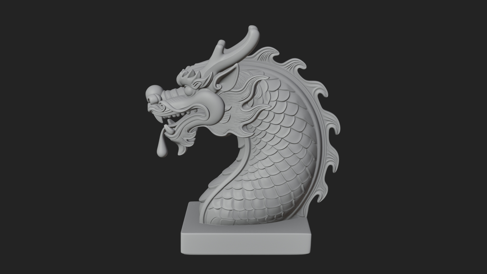 Carved Dragon Head Statue Design 2 3D Print Model 3D Model