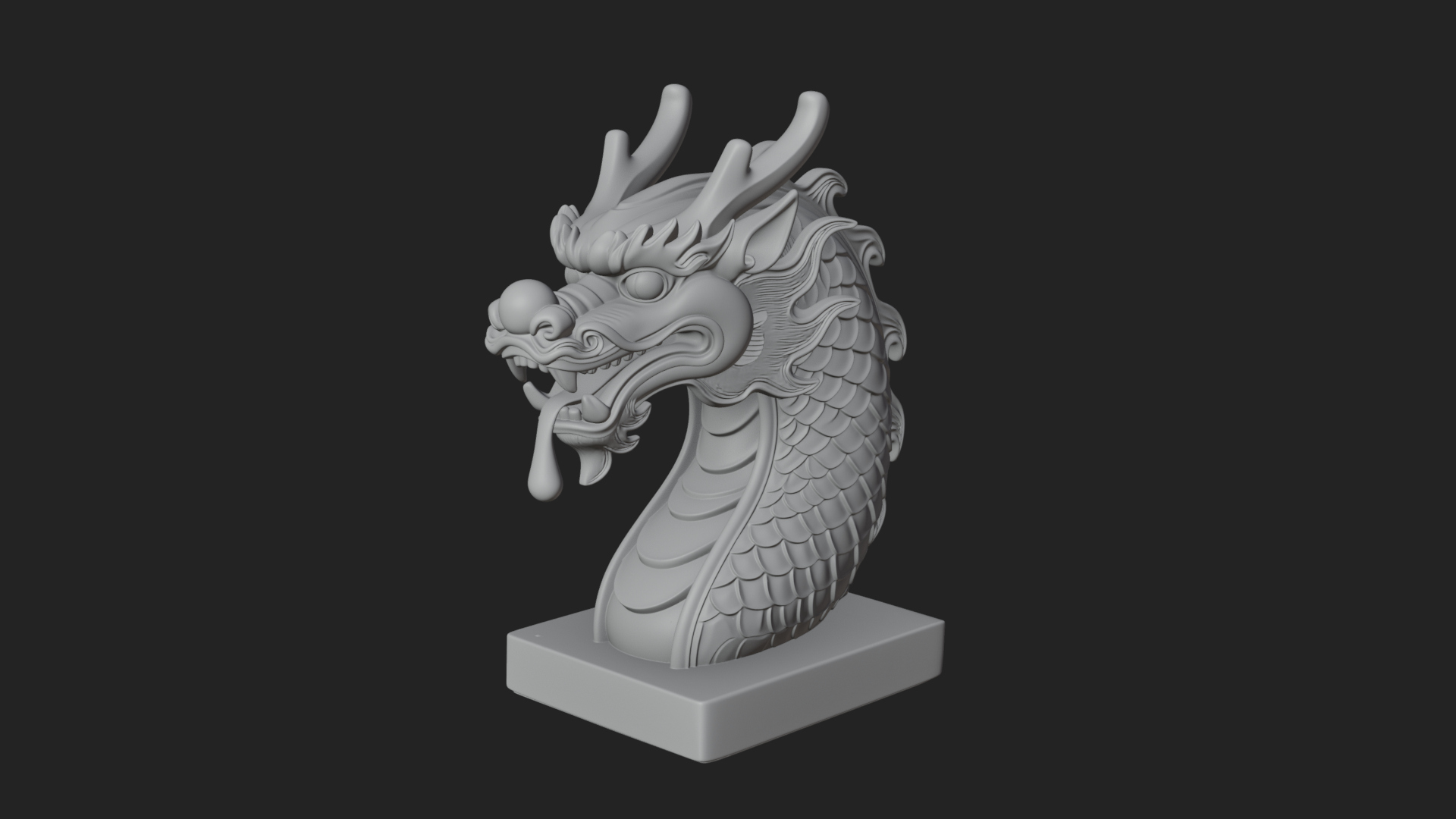 Carved Dragon Head Statue Design 2 3D Print Model 3D Model