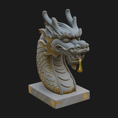 Carved Dragon Head Statue Design 2 3D Print Model