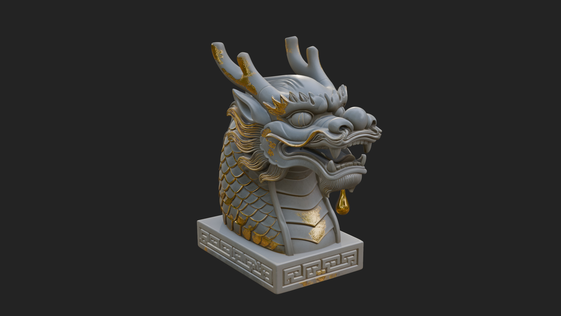 Carved Dragon Head Statue Design 3 3D Print Model 3D Model