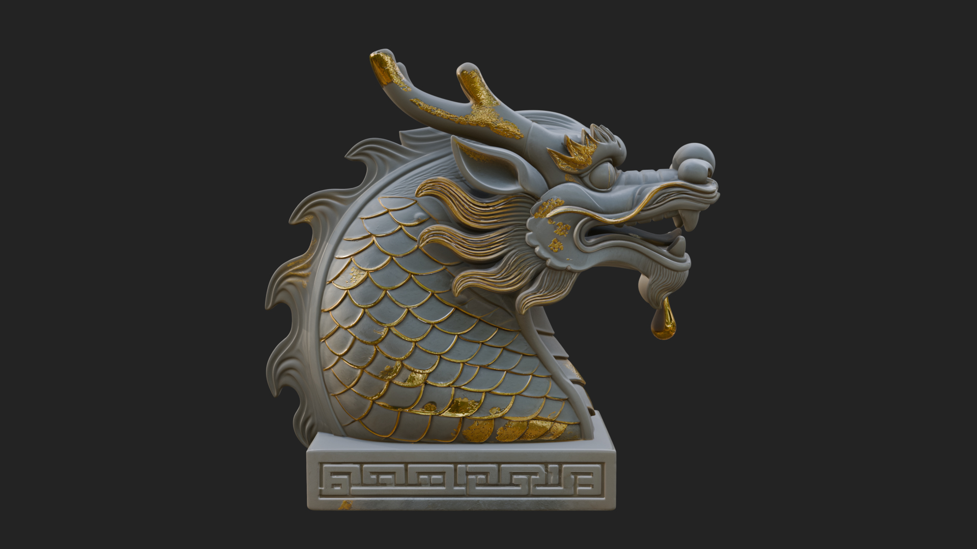 Carved Dragon Head Statue Design 3 3D Print Model 3D Model