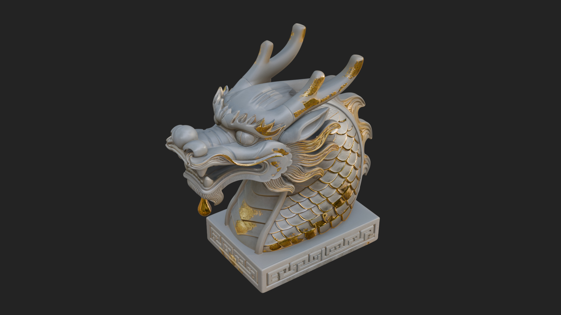 Carved Dragon Head Statue Design 3 3D Print Model 3D Model