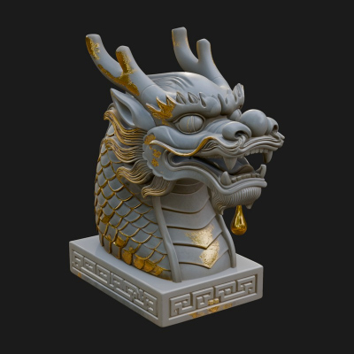 Carved Dragon Head Statue Design 3 3D Print Model