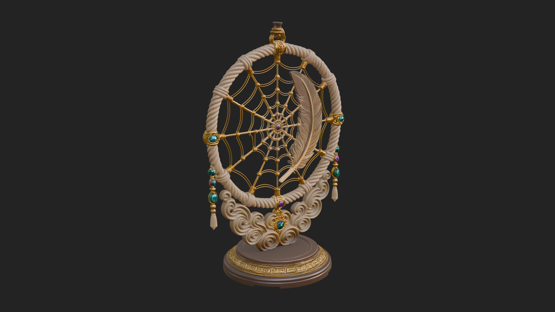Carved Dream Catcher Ornament Design 1 3D Print Model 3D Model