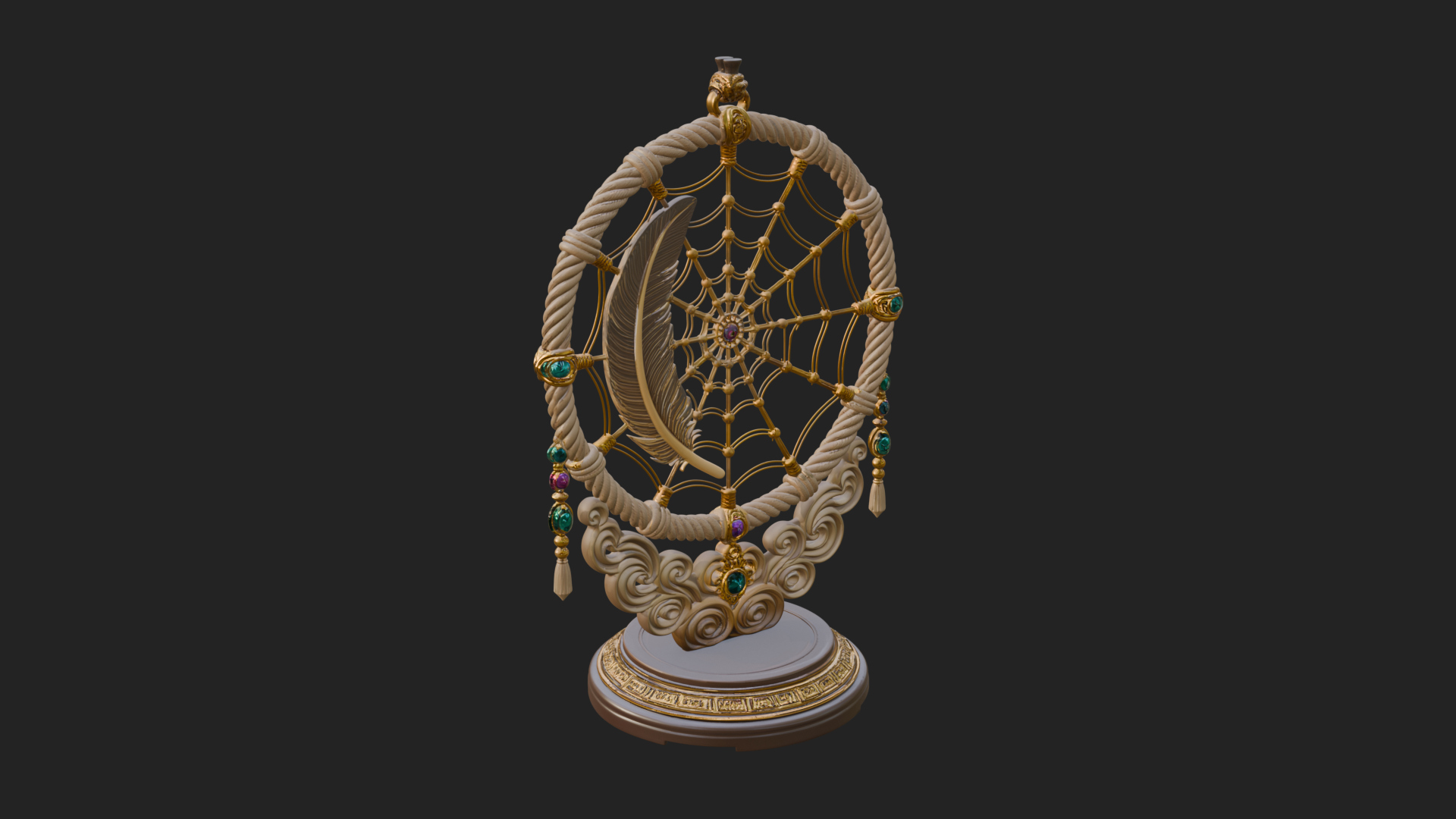 Carved Dream Catcher Ornament Design 1 3D Print Model 3D Model