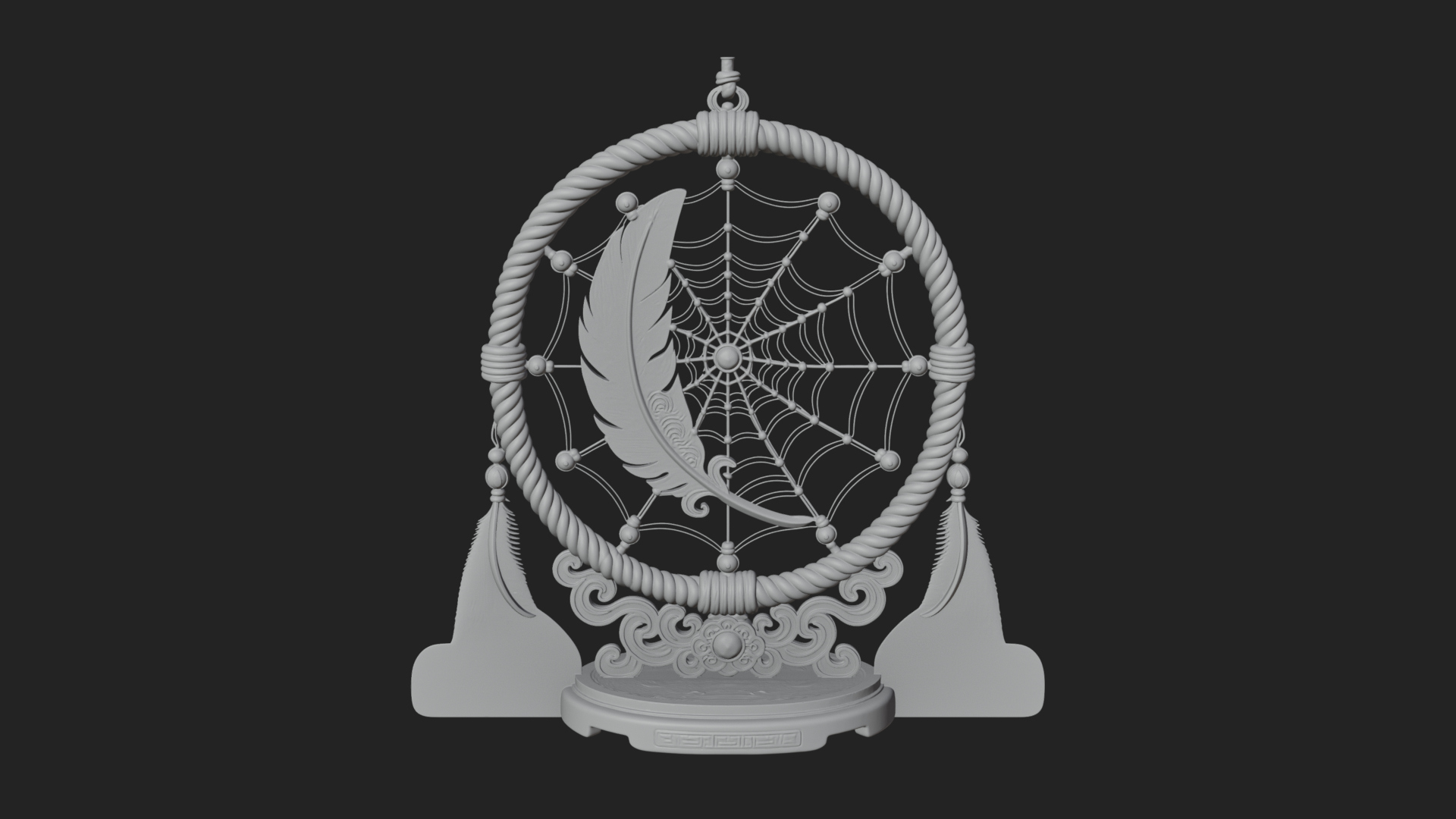Carved Dream Catcher Ornament Design 2 3D Print Model 3D Model