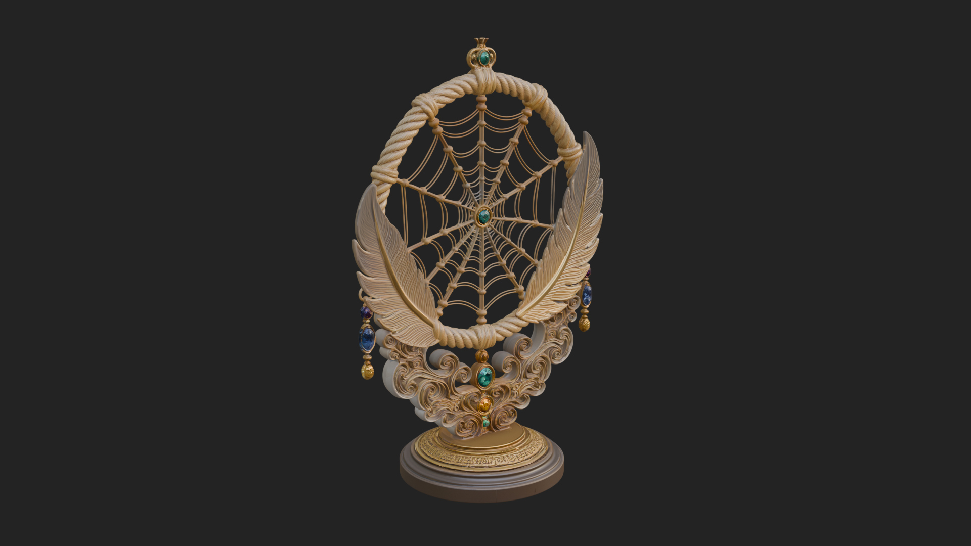 Carved Dream Catcher Ornament Design 3 3D Print Model 3D Model