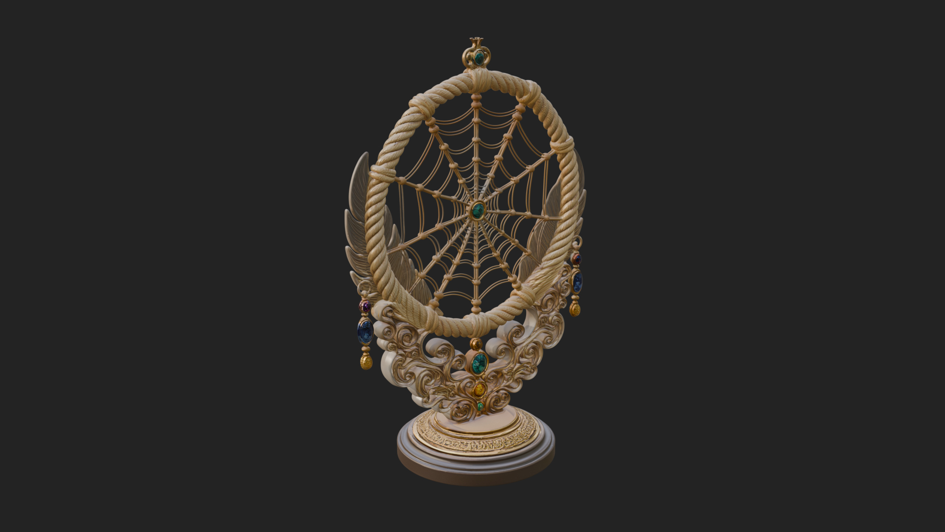 Carved Dream Catcher Ornament Design 3 3D Print Model 3D Model