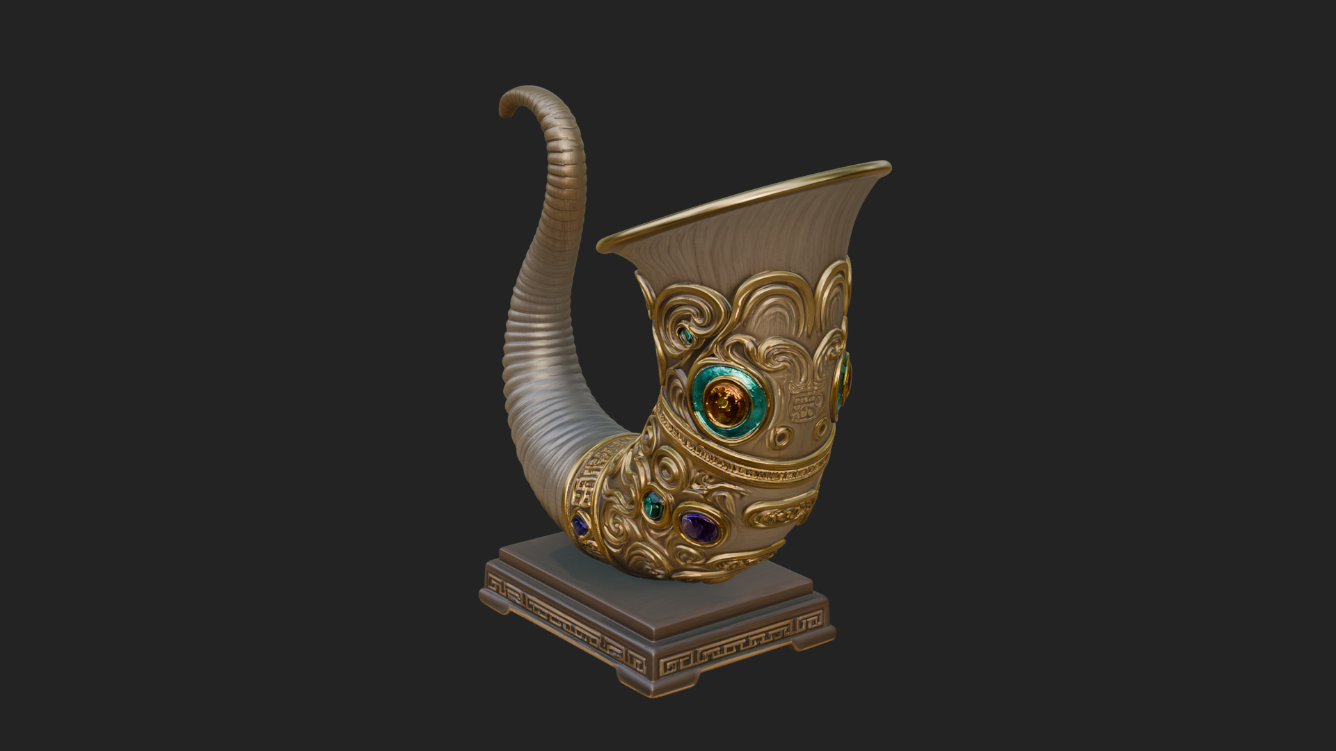 Carved Drinking Horn Model Design 1 3D Print Model 3D Model