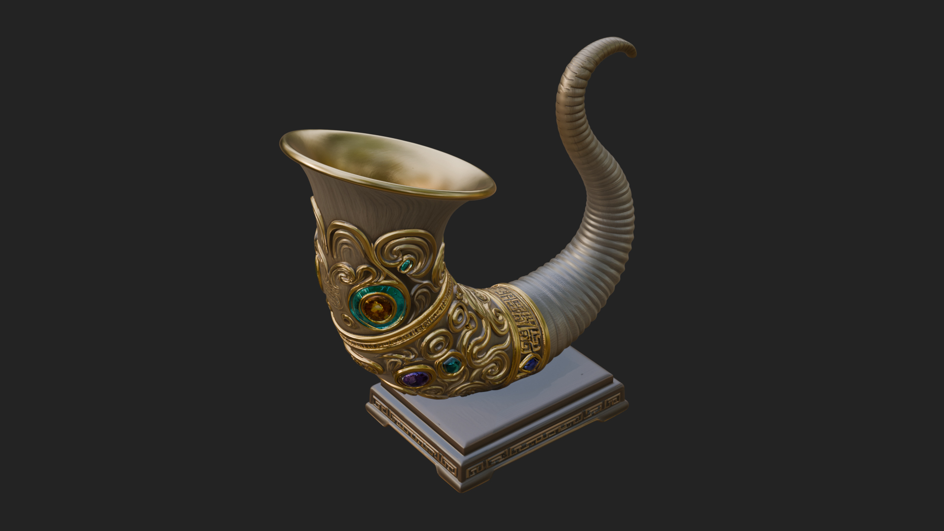 Carved Drinking Horn Model Design 1 3D Print Model 3D Model