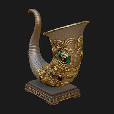 Carved Drinking Horn Model Design 1 3D Print Model