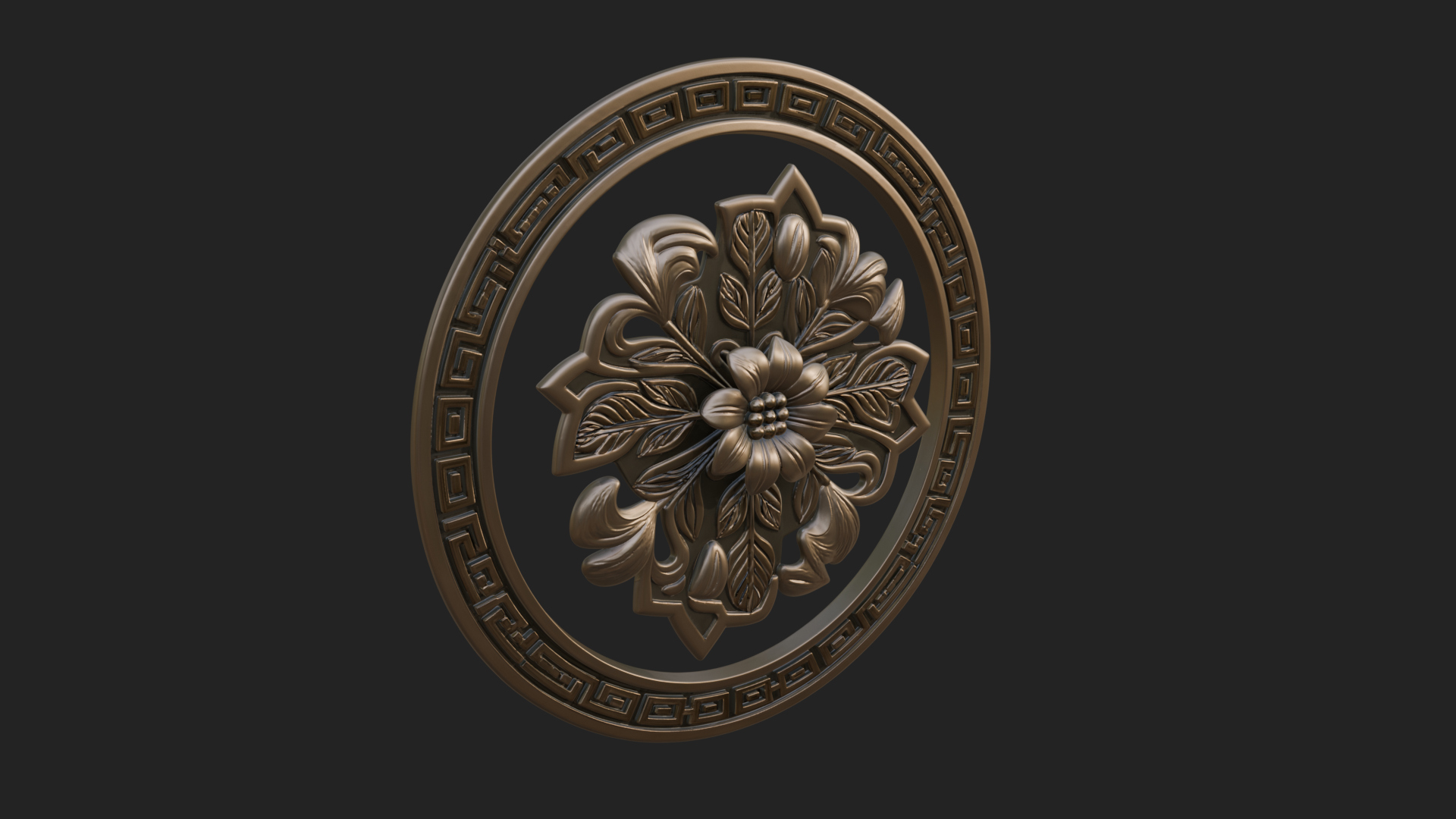 Carved Floral Rosette Plaque Design 1 3D Print Model 3D Model