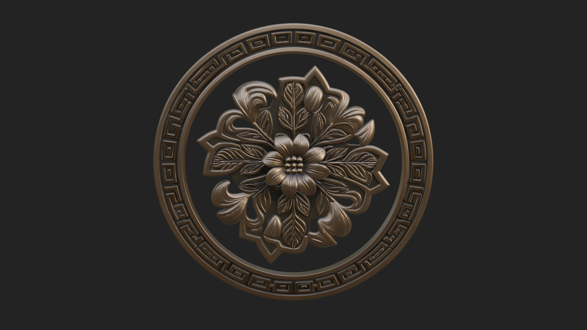 Carved Floral Rosette Plaque Design 1 3D Print Model 3D Model