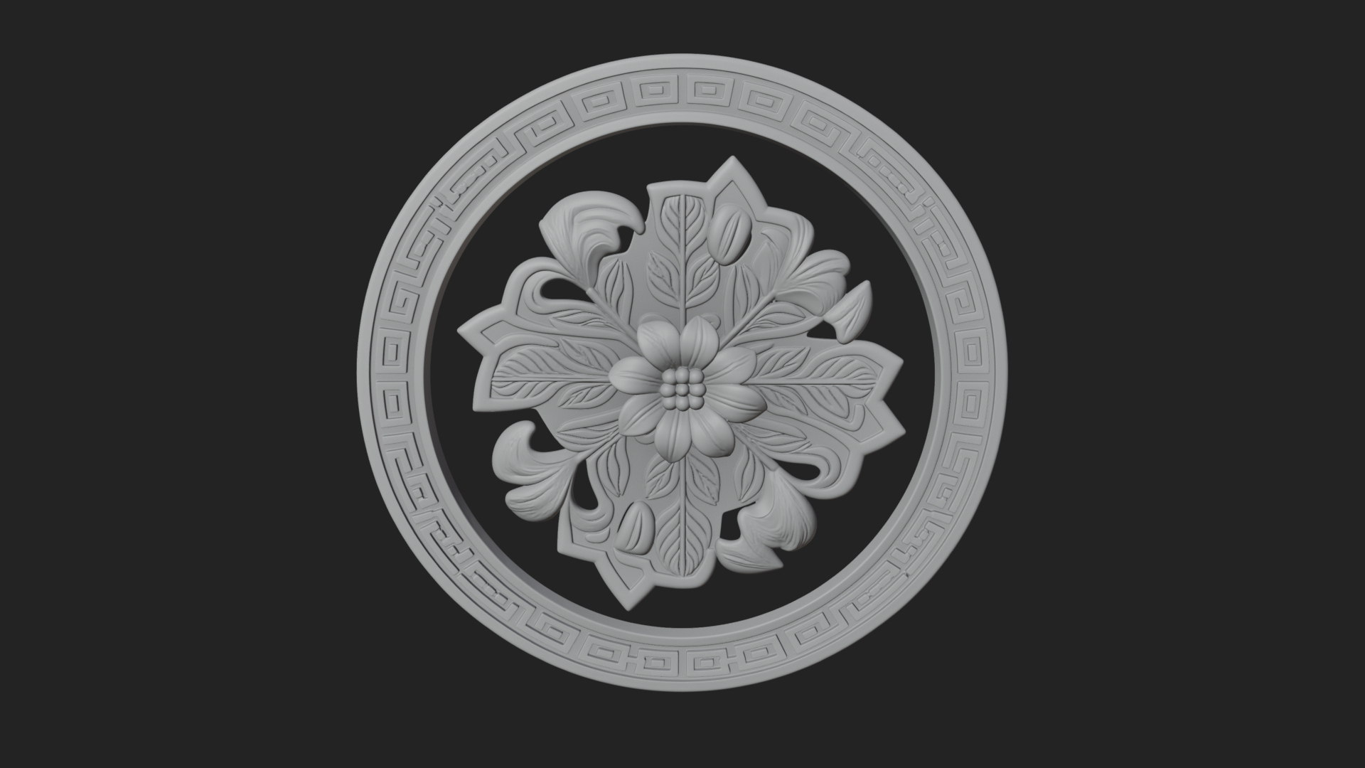 Carved Floral Rosette Plaque Design 1 3D Print Model 3D Model