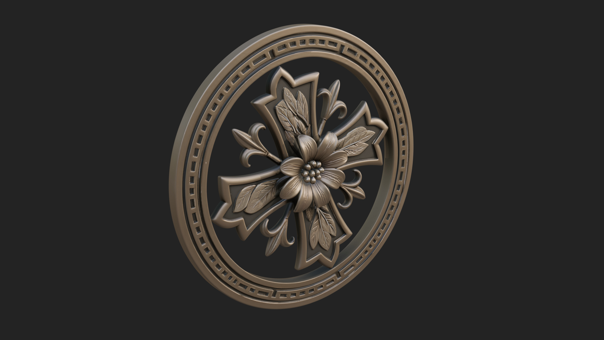 Carved Floral Rosette Plaque Design 2 3D Print Model 3D Model